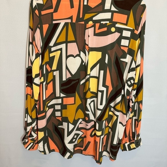 Big Dart Womens Button Down Shirt Long Sleeve Retro Abstract Color Block Funky M - Picture 14 of 14